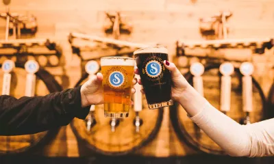 Two Hands Toasting with Beer Glasses